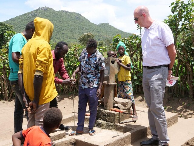 Patrick Moriarty visiting a water maintenance service in one of the water schemes in South Omo Zone 